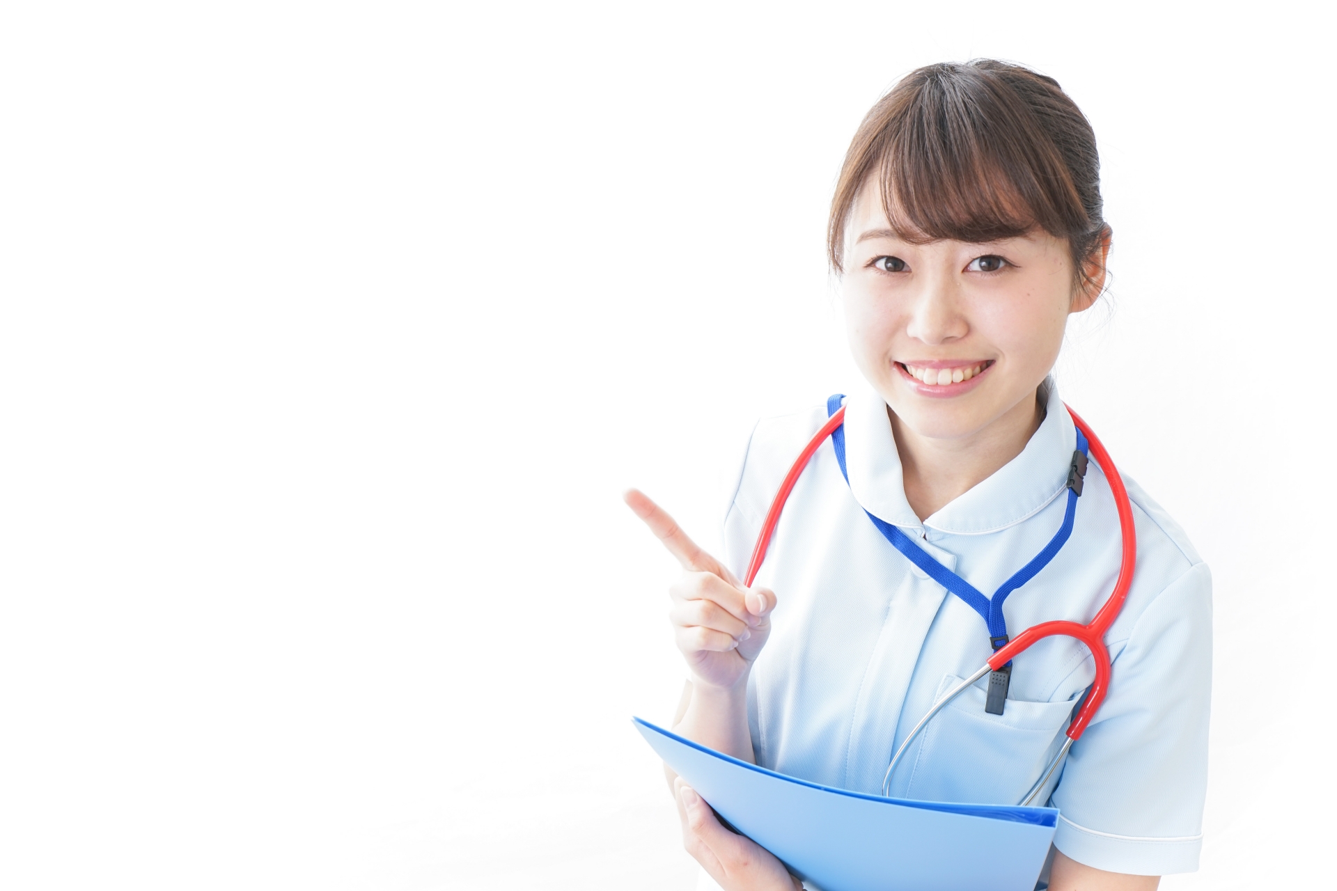 ペンでさす女性