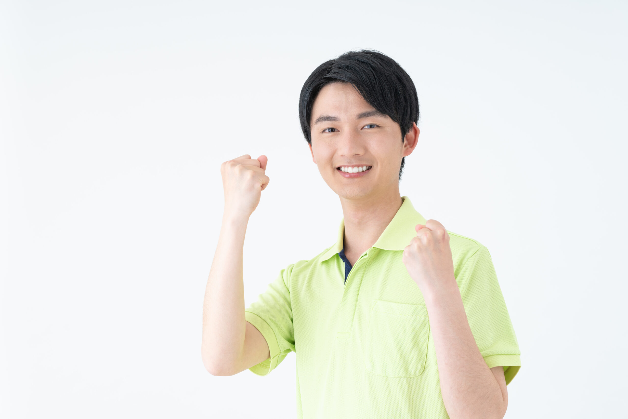 ガッツポーズの介護福祉士