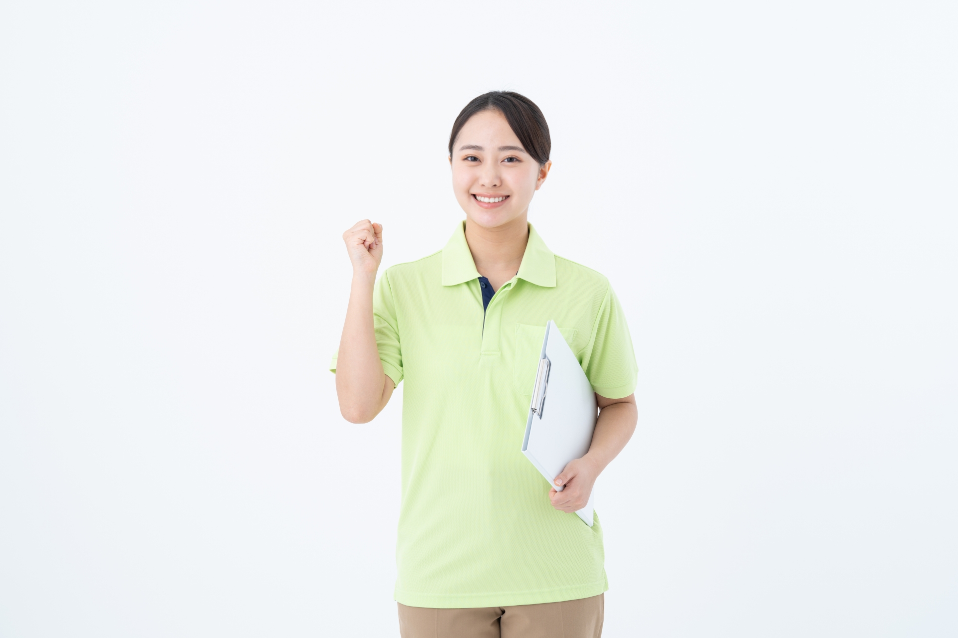 ガッツポーズの介護福祉士