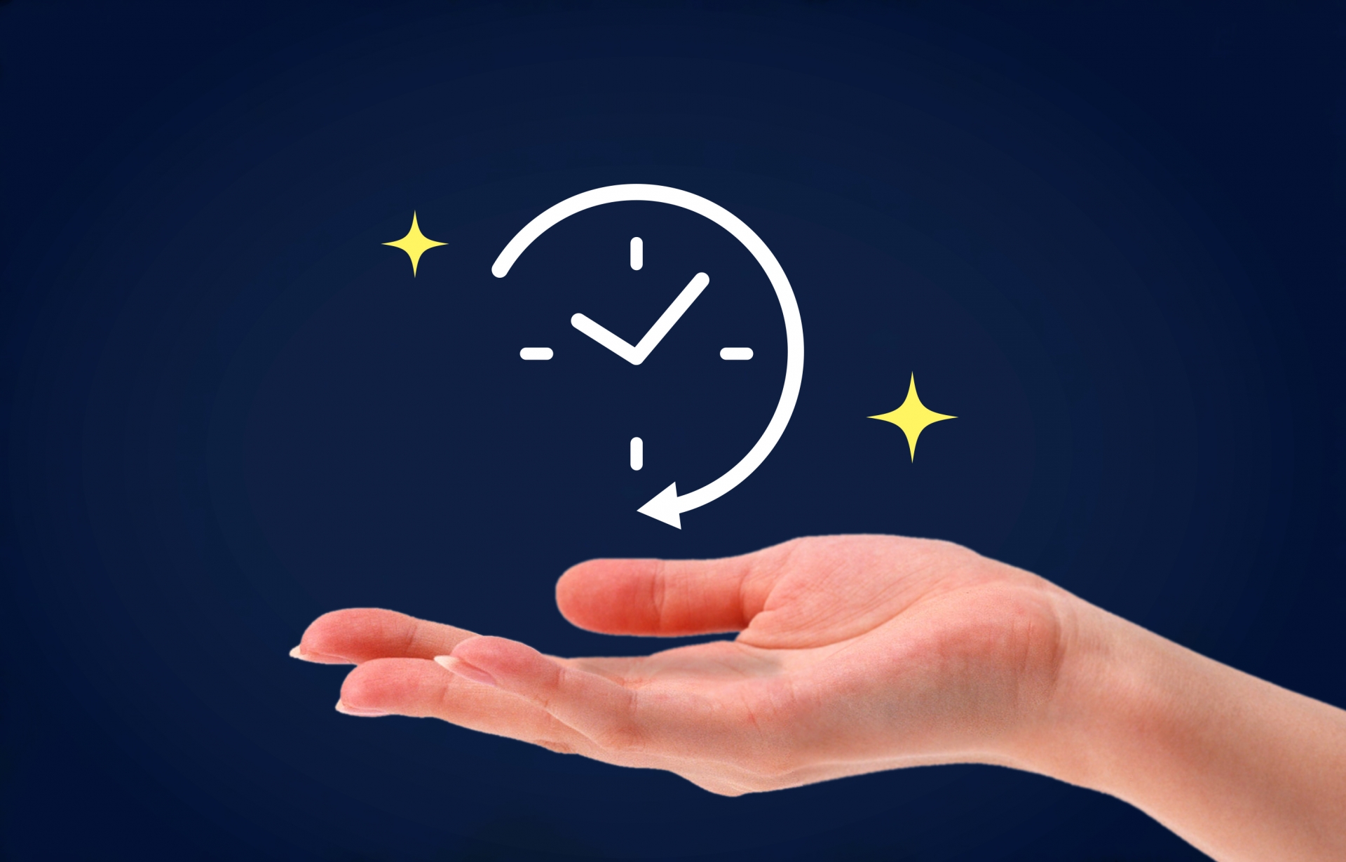 手の上に時計のイラスト
