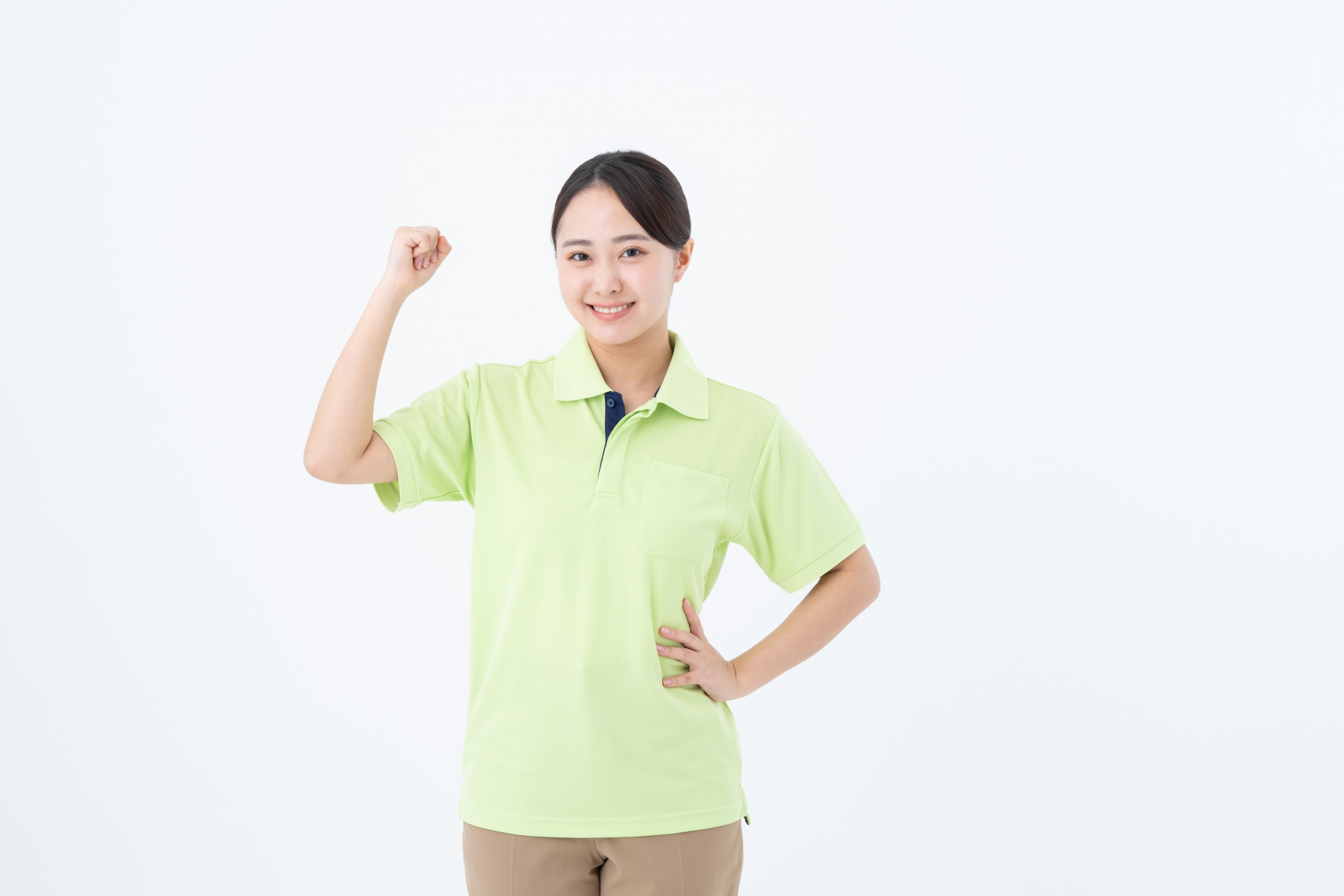 ガッツポーズの介護福祉士