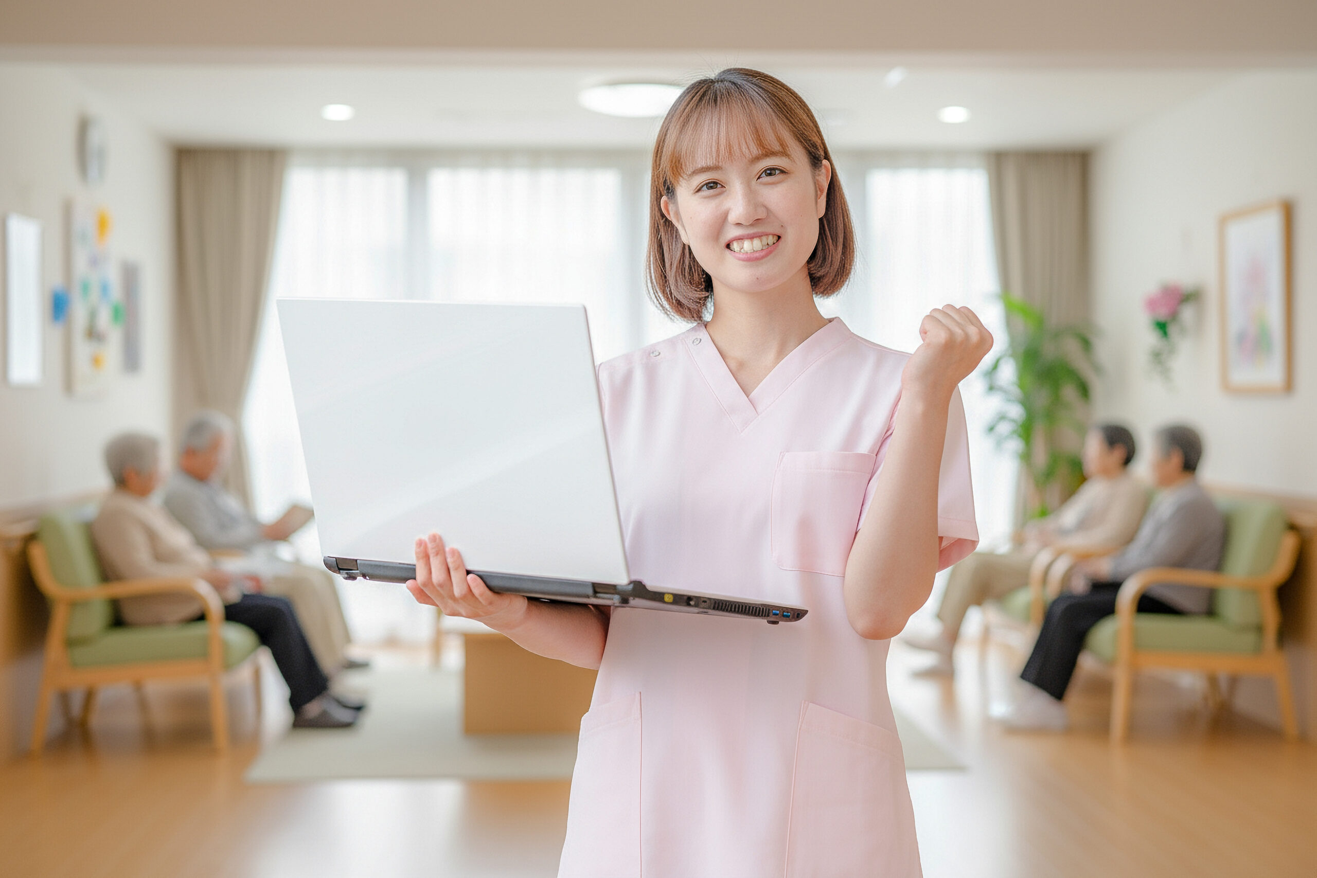 介護系スタッフとPC