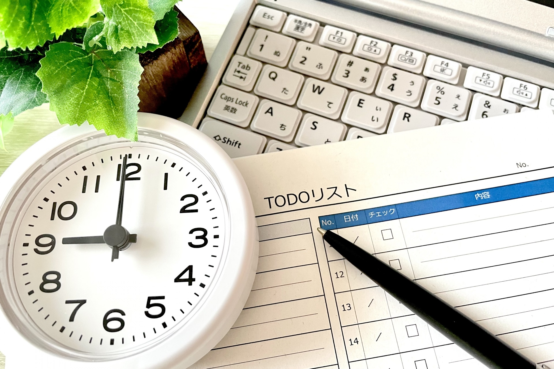 時計とパソコンとTODOリスト