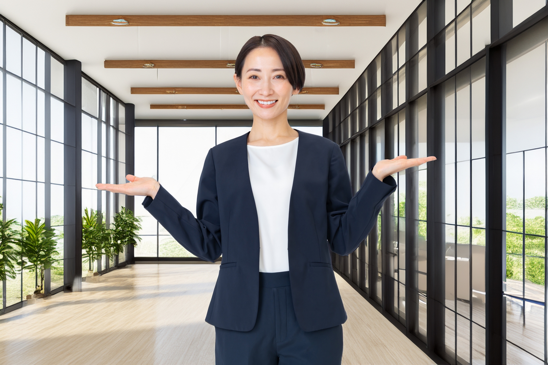 指差しをする女性