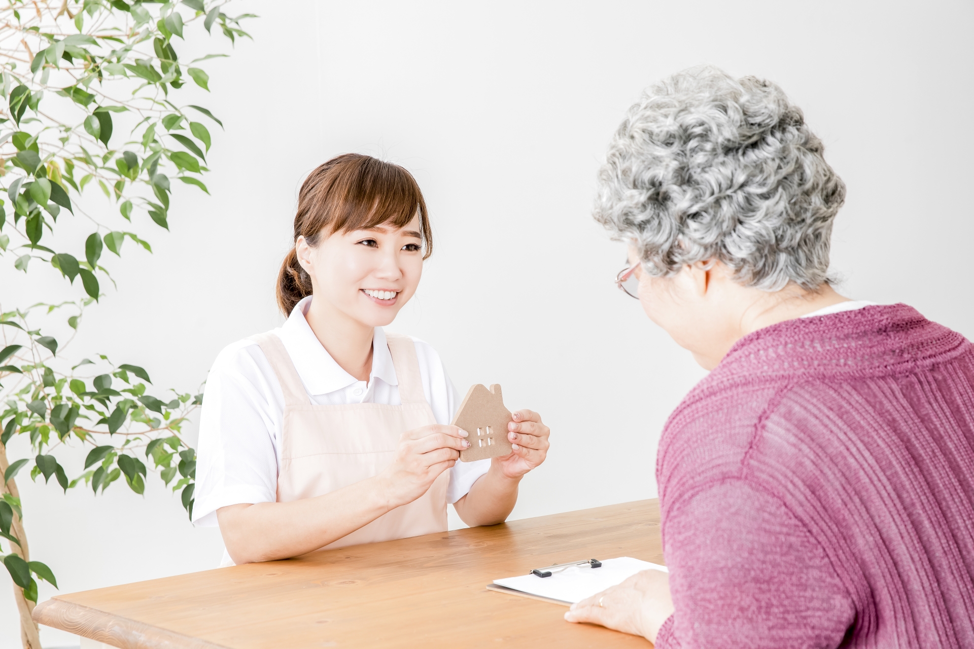 高齢女性と介護士