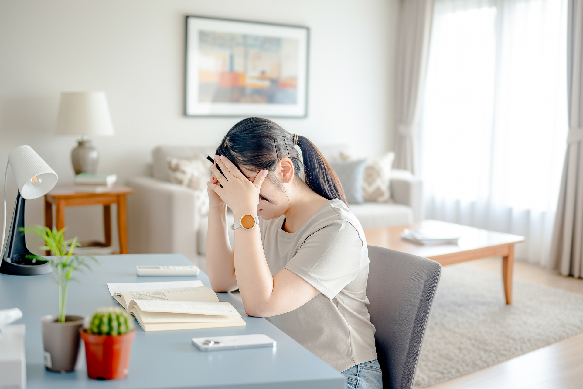 頭を抱える女性