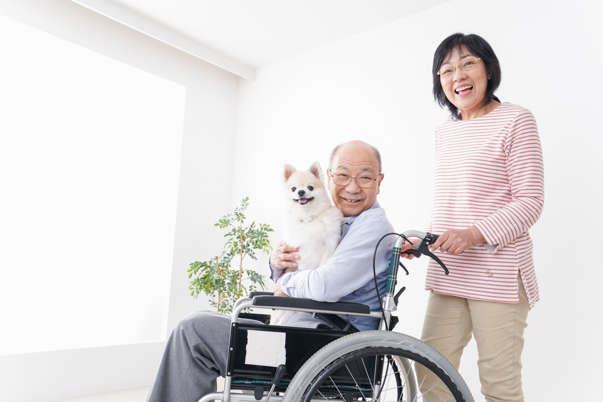 ペットと車椅子の男性