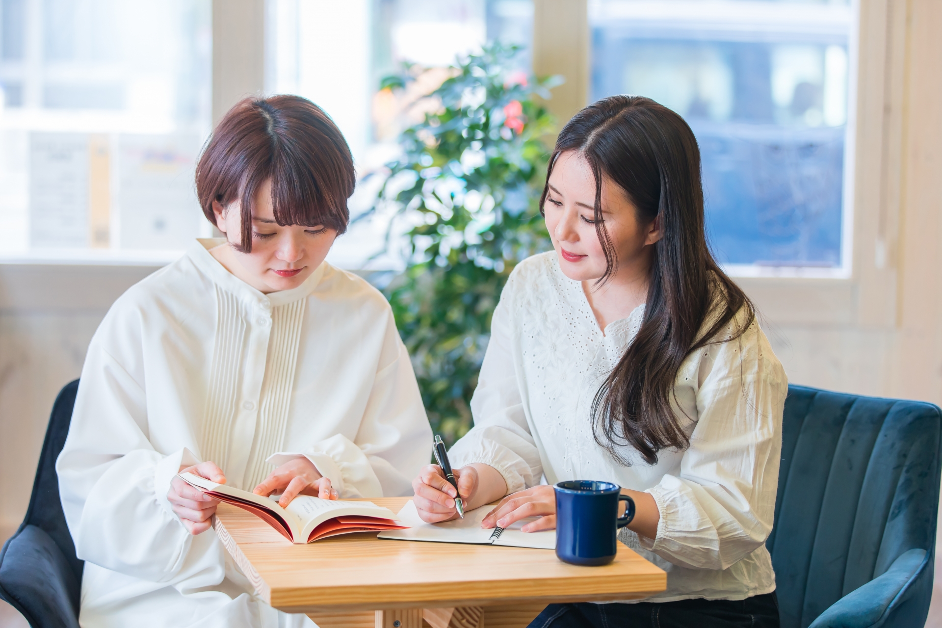 勉強を教える女性と勉強する女性